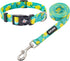 azuza Dog Collar and Leash Set, Lemon Patterns on Blue Nylon Collar and Matching Leash for Large Dogs