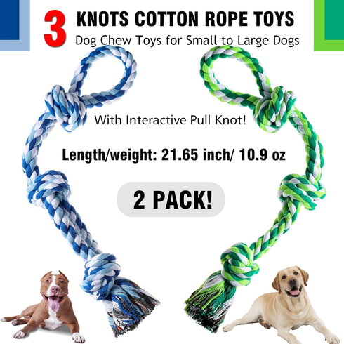 Dog Rope Toys 2 Pcs - Indestructible Chew Toys for Aggressive Chewers, Dental Cleaning Tug of War Toy