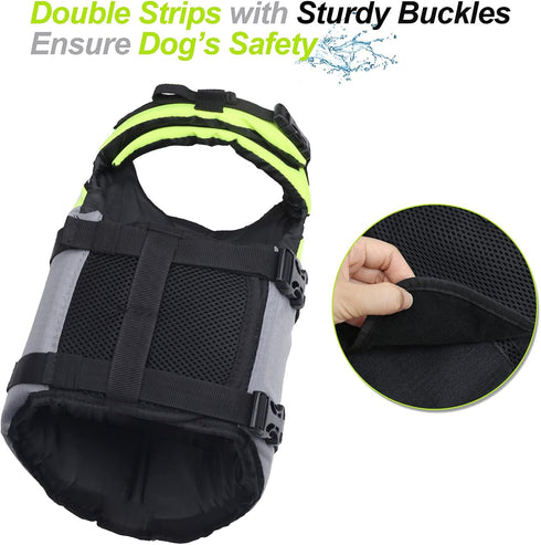 VIVAGLORY Bright Yellow Sports Style Dog Life Vest, Life Jacket for Swimming & Boating, Ripstop Buoyancy with Handle, S