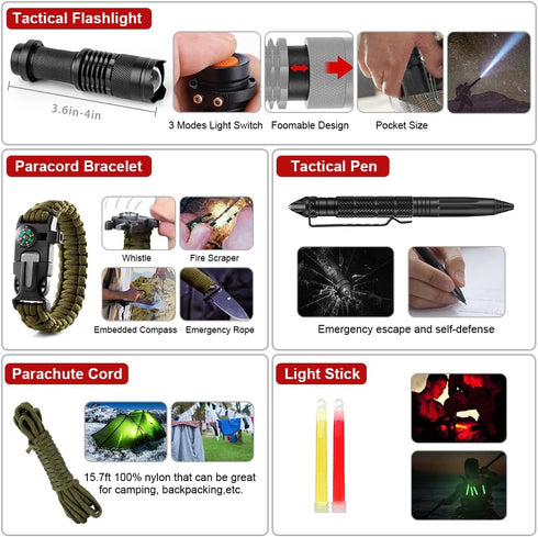 Survival Kits, 222 PCS Emergency Survival Gear First Aid Kits with Molle System Bag for Outdoor Camping