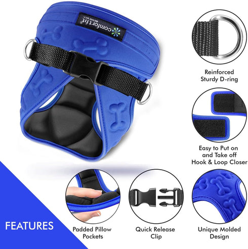 Comfort Fit No Pull Dog Harness, Blue XS, Soft Padded Vest with 2 Leash Clips, Adjustable Buckles