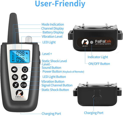 PaiPaitek Automatic Bark Collar with Remote for Large Dogs, 3300ft Range Bark and Training Collar Combo, Waterproof