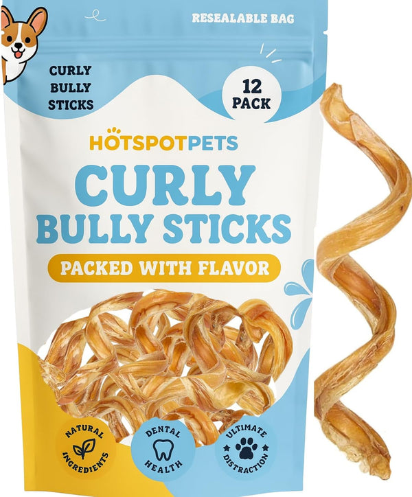 hotspot pets Curly Spring Bully Sticks for Dogs - (12 Pack) Premium