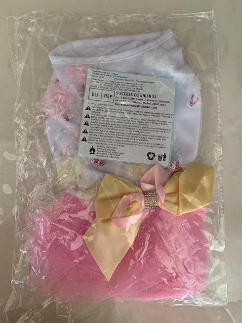 Puppy Skirt Tutu Dresses for Small Dogs, Luxury Bow Flower Sequin Dot Wedding Lace, Pink (M) for Girls Cats