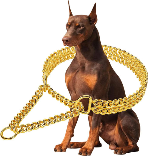 Gold Dog Chain Collar - Adjustable Stainless Steel 18K Cuban Link for Large, Medium, Small Dogs