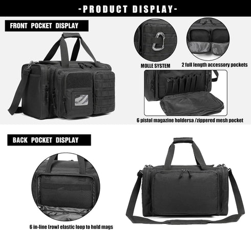 Gun Range Bag for Handguns and Ammo - Tactical Pistol Case, Large Duffle Bags for Shooting Range