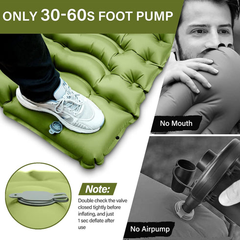 Yuzonc Camping Sleeping Pad, Ultralight Camping Mat with Pillow, Built-in Foot Pump, Compact for Hiking