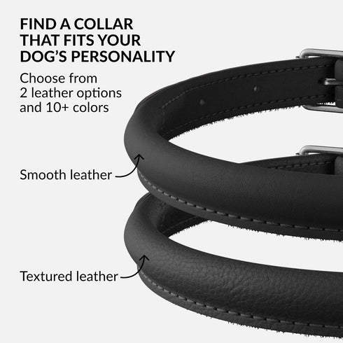 CollarDirect Rolled Leather Dog Collar, Soft Padded Round Puppy Collar, Handmade Genuine Leather (6 Inch, Black)