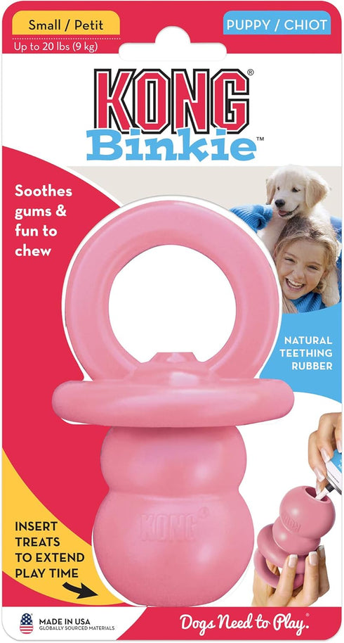 KONG Puppy Binkie, Pacifier Dog Toy for Medium Puppies, Durable Natural Rubber Chew Toy for Teething Playtime