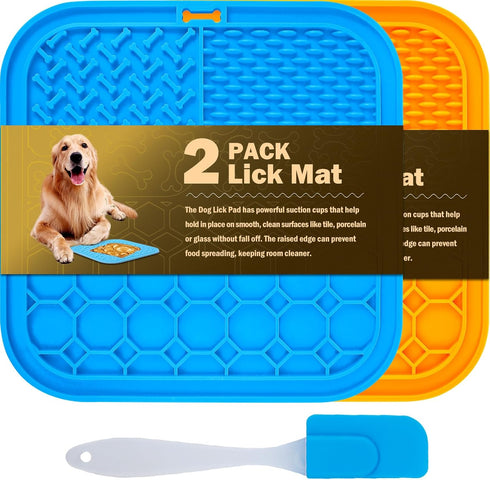 2 PCS Lick Mat for Dogs, Slow Feeder Licking Pad with Suction Cups for Treats, Bathing, Grooming, Training