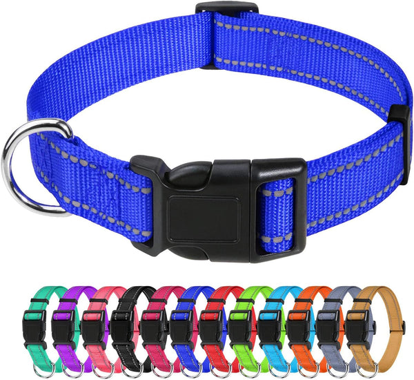 TagME Reflective Nylon Dog Collars, Adjustable Classic Collar with Quick Release Buckle for Large Dogs, Royal Blue