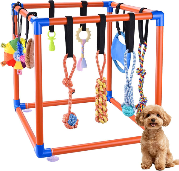 QUJOGA Puppy Play Gym for Small/Medium Dogs with 10 Hanging Puppy Teething Toys,Dog