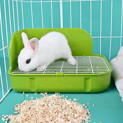 RUBYHOME Rabbit Litter Box Toilet, Plastic Square Cage Box for Small Animals, 11.4 Inches (Green)