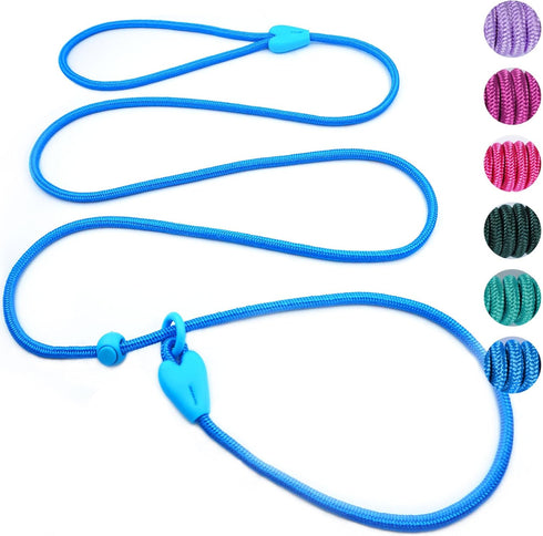 Slip Leads for Dogs, Comfortable 6 FT Heavy Duty Loop Leash, No Pull Training Leash in 6 Classic Colors - Blue