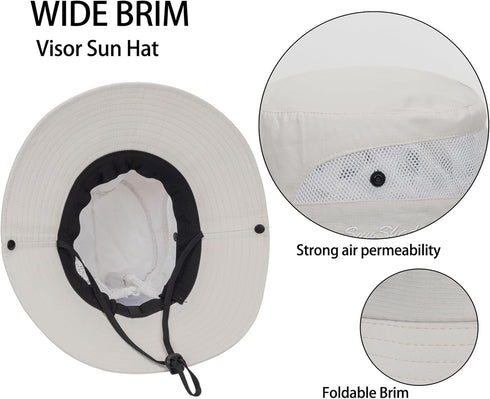Women's Packable Summer Sun Hat, Wide Brim Outdoor UV Protection Bucket Hat with Ponytail Hole
