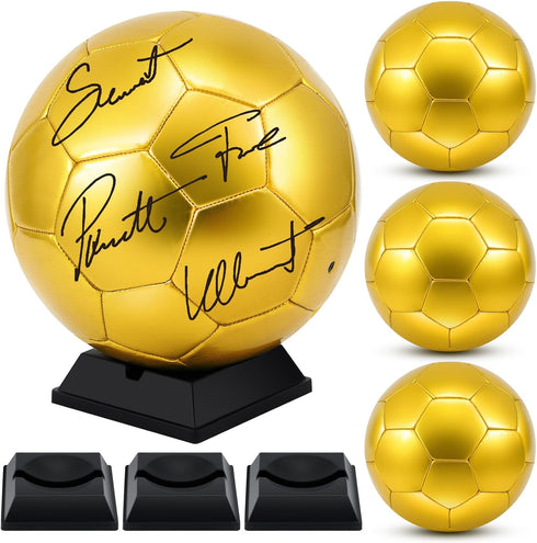 Hiboom 4 Pcs Gold Autograph Soccer Ball with Air Pump, Display Stand for Trophies, Anniversary, Coaching Gift Awards