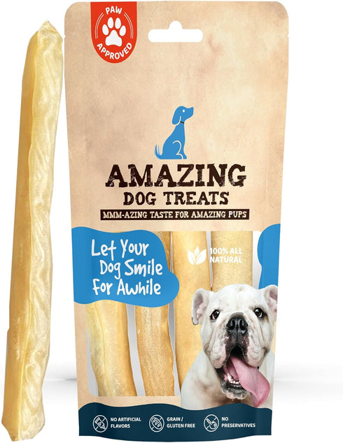 Amazing Dog Treats - Large Collagen Stick - 12 Inch (4 Count) - Collagen Beef Cheek Rolls for Dogs - No Hide Bones