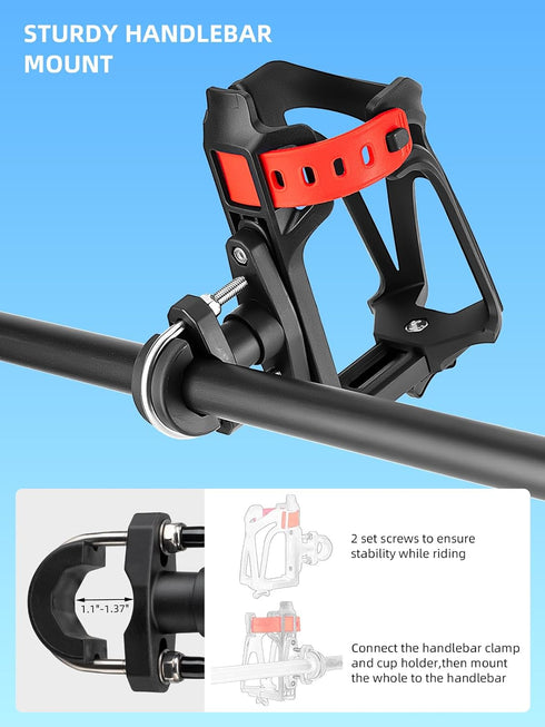 ROCKBROS Adjustable Bike Water Bottle Holder - Cup Holder for 2.3-3" Diameter Bottles, with Screw Tool