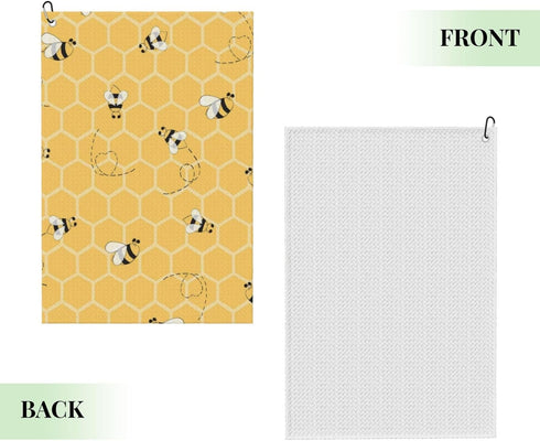 Honeycomb Bees Golf Towels - Cleaning Cloth for Golf Bag, Tennis Towel with Carabiner Clip, 24"x16"