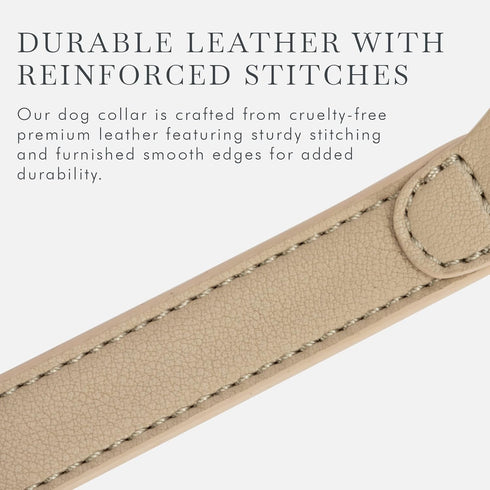 Cupertino Dog Collars, Harnesses & Leashes - Vegan Leather with Dog Tracker Device Holder, Adjustable (Small, Beige)