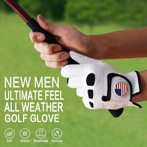 3 Pack ML 3XL Amy Sport Golf Gloves Men Left Hand Right Handed Golfer with Ball Marker Soft Leather Weathersof Grip