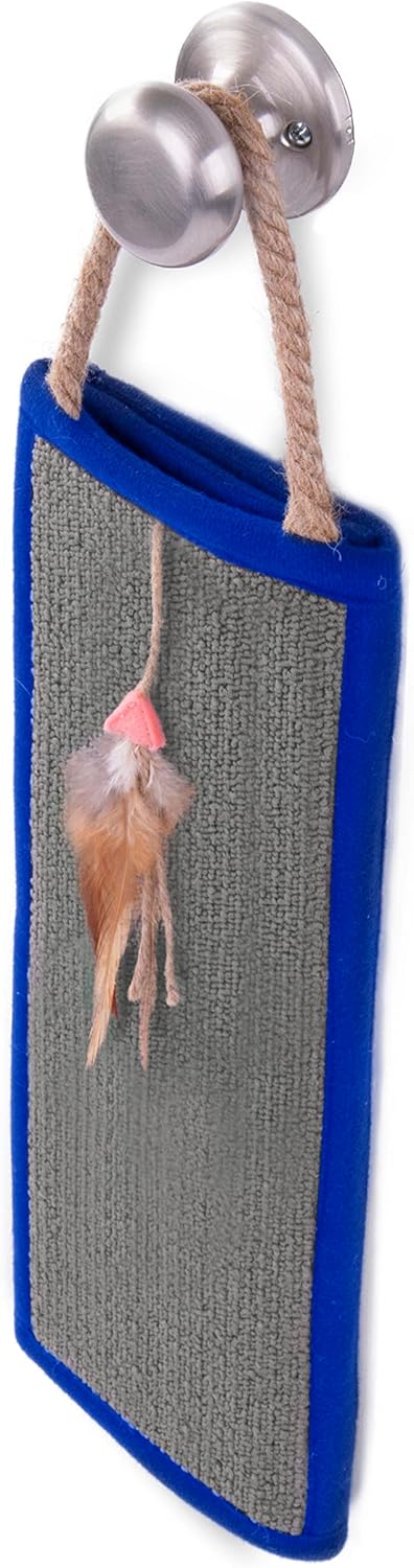 SmartyKat Clever Claws Carpet & Burlap Hanging Cat Scratch Mat, Brown/Gray with Blue Trim, One Size