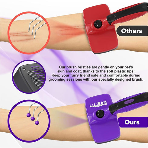 LILISAM Pet Self Cleaning Slicker Brush and Grooming Comb - Gently Removes Loose Hair, Tangles, and Dirt - Skin