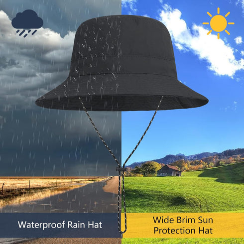 Waterproof Bucket Hat for Men Women, Packable Wide Brim Rain Hat, UV Protection Summer Beach Fishing Hiking