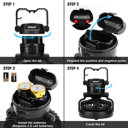 Odoland Portable LED Camping Lantern with Fan - Emergency Light