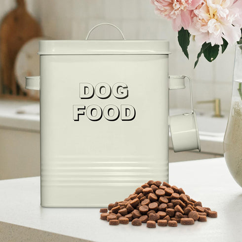 Plexon 1.5 7 lbs, Metal Dog Food Storage Container with Scoop - Small Dog Food Container Holder Treat Jar Bin with Lid
