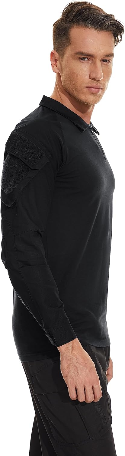 TACVASEN Men's Long Sleeve 1/4 Zip Tactical Military Shirt Windproof Hiking Pullover with Pockets