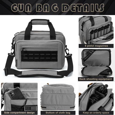 VEAGIA Pistol Case Range Bag, Soft Carrying Shooting Bag for 2 Pistols and Ammo Pouch