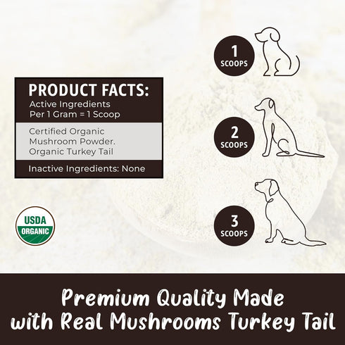 Organic Turkey Tail Mushroom Powder for Pets Health | Immune, Gut & Digestive Support | Non-GMO, Dog & Cat Supplement,