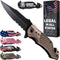 Legal Pocket Knife - Coyote Tan 2.95” Sharp Serrated Edge Blade, Multi Tool Knife with Seatbelt Cutter & Glass Breaker