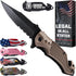 Legal Pocket Knife - Coyote Tan 2.95” Sharp Serrated Edge Blade, Multi Tool Knife with Seatbelt Cutter & Glass Breaker