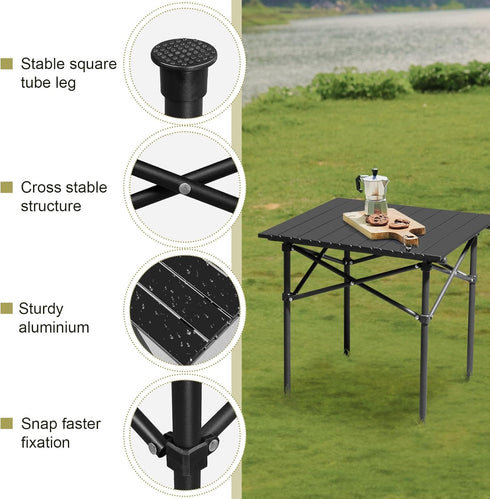 MIIEELO 20x20 in Portable Folding Camping Table Ultralight Collapsible Table Outdoor Camp Table Outdoor Side Table