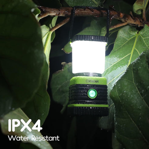1000LM, 4 IPX4 2-Pack Consciot LED Battery Powered Camping Lantern, Light Modes, Waterproof Portable Tent Flashlight