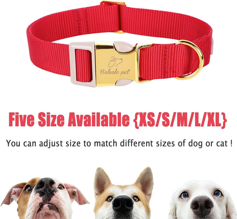 Babole Nylon Dog Collars Red for Small Puppy Dog, Adjustable Soft Comfortable Pet Collars with Safety Metal Buckle for