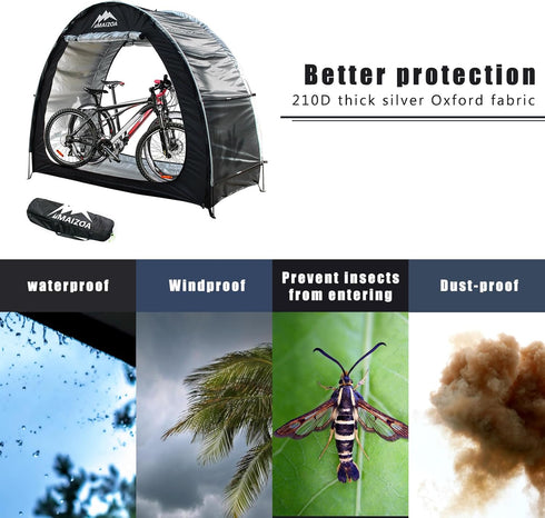 Outdoor Bike Covers Storage Shed Tent - 210D Oxford Waterproof Fabric Bicycle Cover with Aluminum Alloy Bracket