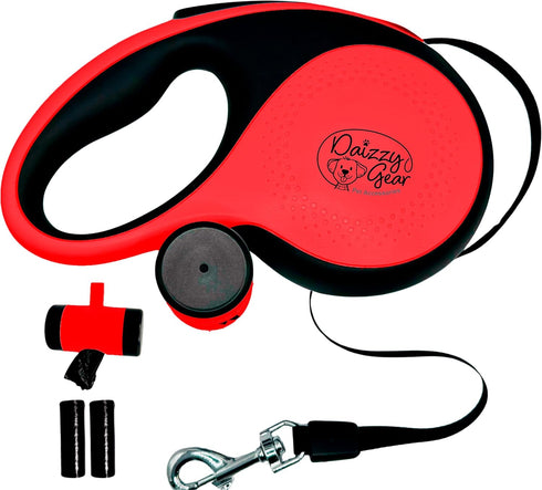 Dog Leash - Retractable Leash for Pets, 16FT Extendable Leash with Removable Poop Bag Dispenser (RED, MEDIUM)