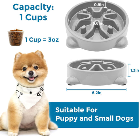 Slow Feeder Dog Bowls Non Slip Puppy Bowl Durable Dog Puzzle Feeder Bloat Stop Dog Food Bowls for Puppy and Small Dogs, BPA Free, 1 Cup, Grey