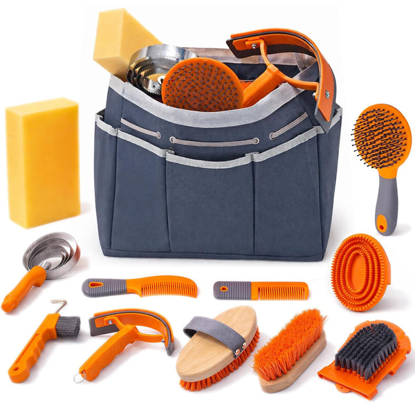 GuZhiYue Professional Horse Brush Kit with Storage Tote, 12-Piece Grooming Set for Daily