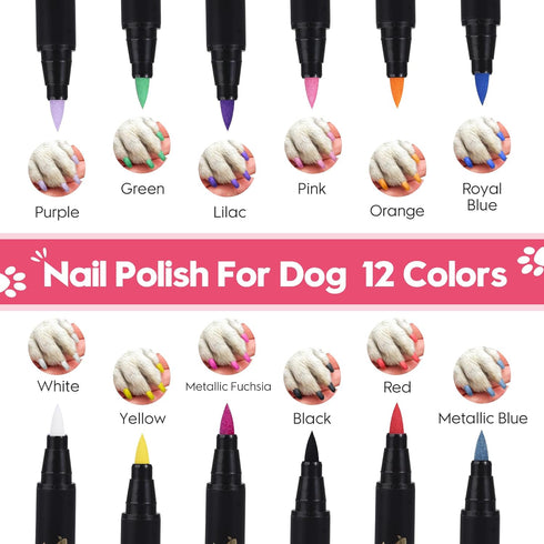 12-Color MSDADA Quick-Dry Dog Nail Polish Kit Safe Polish Pens for Puppy Nail Art & Paw Care Easy-Apply, Odorless
