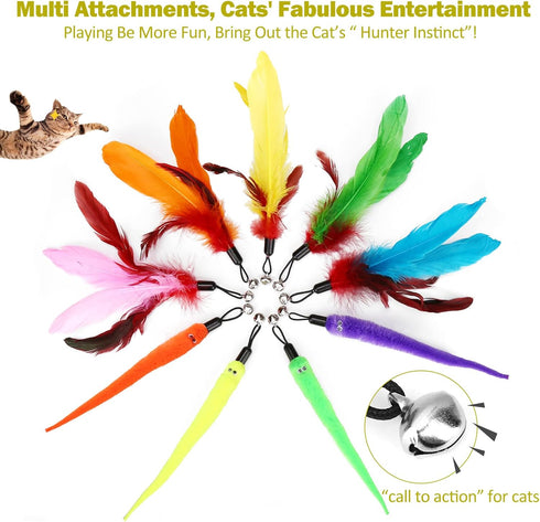 Interactive Cat Toys - Retractable Wand Toy and Feather Toys Refills for Indoor Cats