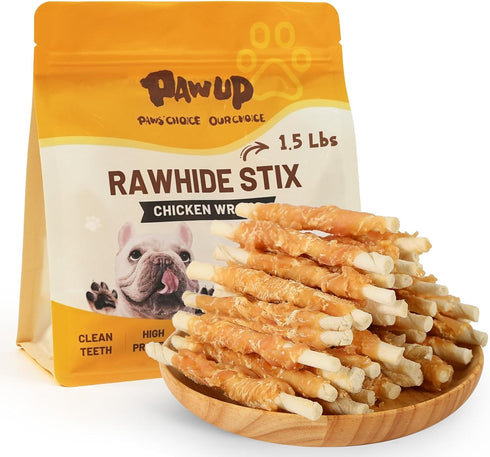 PAWUP Dog Treats, Chicken Wrapped Rawhide Sticks, Long Lasting Rawhide Chews for