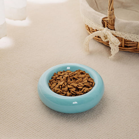 6.1 Inch Cat Bowls - 7 oz Ceramic Food Bowl, Whisker Fatigue Relief, Anti-Vomiting, Perfect for Indoor Cats (Blue)