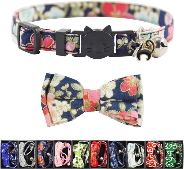 Bowtie Cat Collars Breakaway with Bell - Adjustable Cute Kitty Collars for Cats and Puppies 7.5-11in