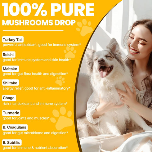 Jazytiko Immune 5X 90 ML Turkey Tail Mushroom for Dogs - for Yeast & Itchy Skin, Turkey Tail Mushroom for & Digestive