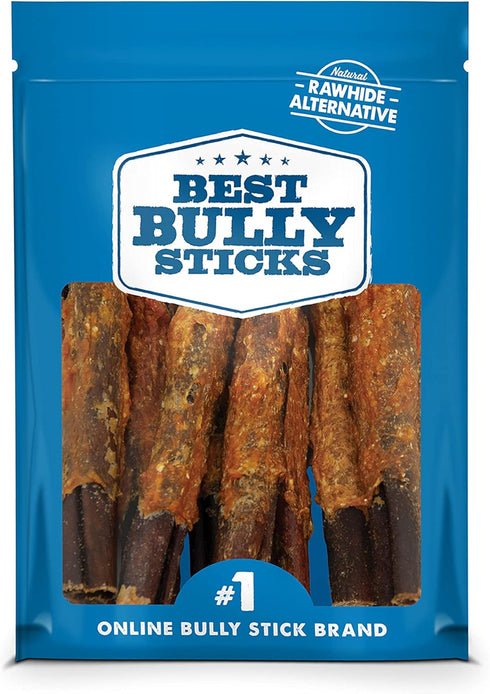 Best Bully Sticks All Natural Dog Chews - 6 Inch Chicken Wrapped Beef Collagen Sticks - USA Baked & Packed, Rawhide