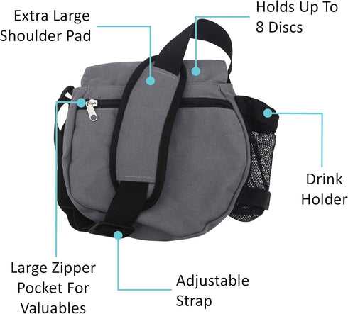 Kestrel Black Disc Golf Bag, Fits 6-10 Golf Discs + Bottle, Durable Canvas, Small Sling/Shoulder Bag